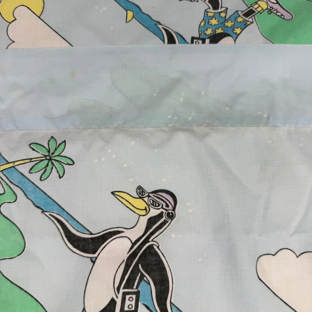 Vintage Ocean Pacific OP Surfing Penguin Twin Sheet Set Retro 80s 90s Bedding